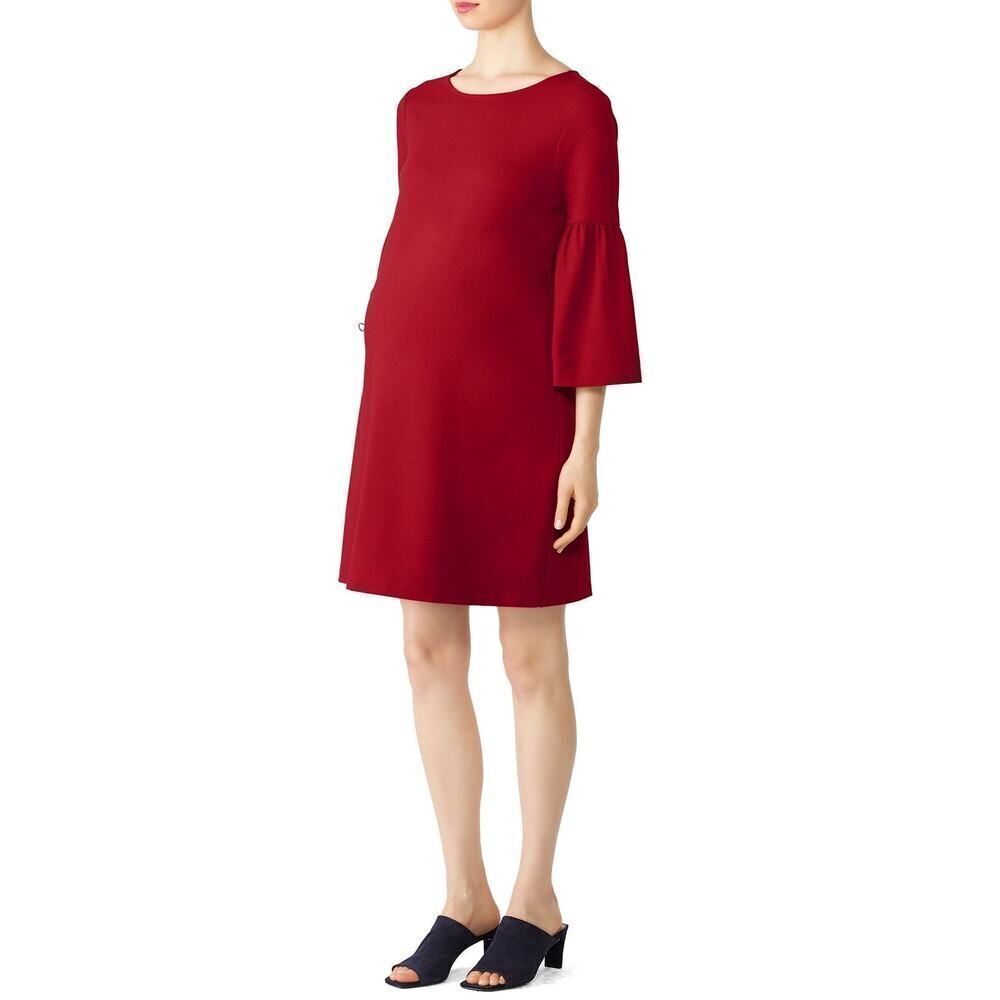 Ingrid + Isabel Maternity Dress Women's XS Red Bell Sleeve Knee‎ Length RTR
